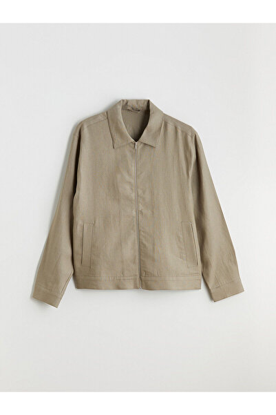 LC Waikiki Ανδρικό παλτό από 100% λινό με πράσινο γιακά πουκάμισου τυπικού κορμού