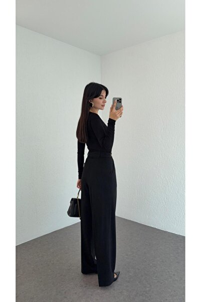 HAZELANNA Black Palazzo Pants with Accessories