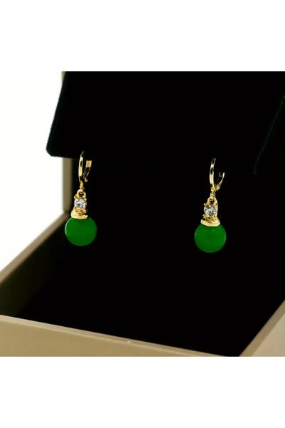 SEVAS GOLD Gold Color Women's Dangle Green Stone Earrings