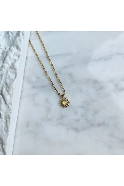 staınless steel Taşlı Zarif Vintage Mini Güneş Çelik Kolye(Çapı:0,5cm)