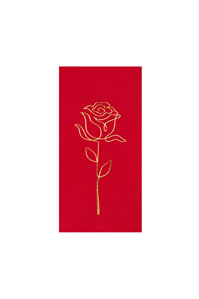 Story 33X33 cm Gold Foil Rose Patterned 16-Piece 1/8 Fold Red Colored Paper Napkins