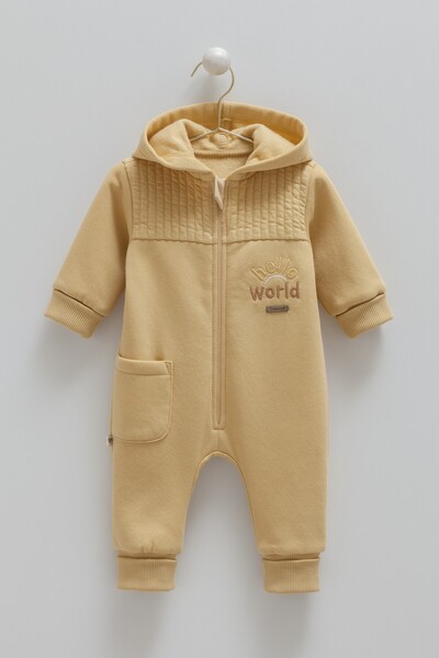 Caramell Baby Boy Romper 3 Thread Ruffled, Hooded Winter Baby Romper 1-12 Months