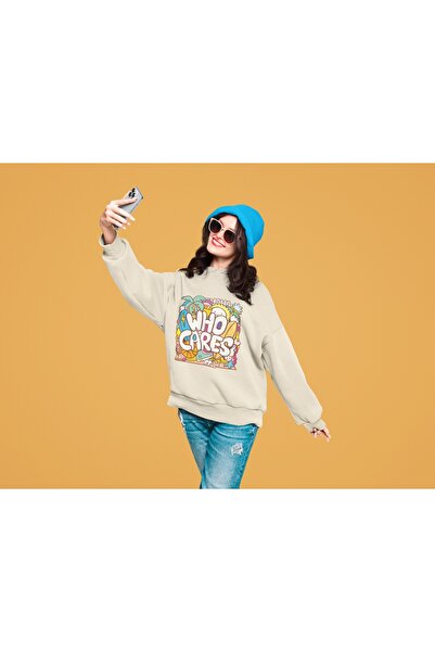 ArtYus Who Cares Colorful Printed Crew Neck Sweatshirt