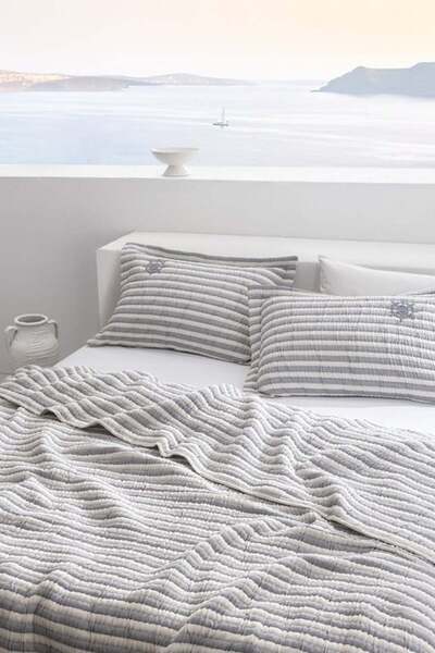 Madame Coco Yeni Sezon Quinquis Çift Kişilik Pamuklu Yatak Örtüsü - Gri - GRİ