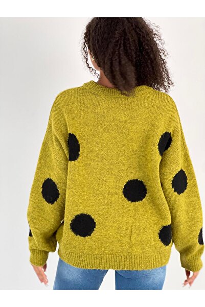 Miss Poem Kadın Puantiyeli Bisiklet Yaka Yeşil Triko Kazak