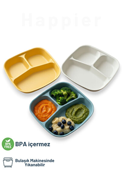 happier 3 Bölmeli Tabldot Tabak(1 adet)-Kahvaltı, Piknik, Çerezlik, Atıştırma...