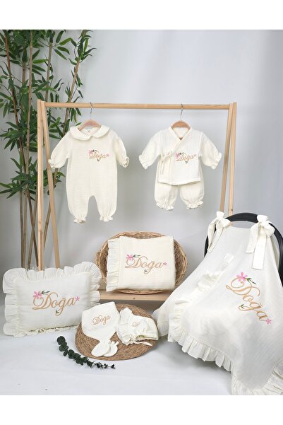 gros shop Müslin Yeni Doğan 4Katlı Organik %100Pamuk Kişiye Özgü Nakışlı Hast...