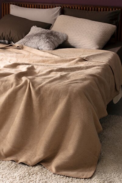Madame Coco Plain Double Cotton Jacquard Blanket - Camel