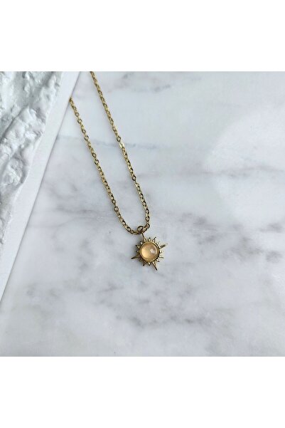 staınless steel Taşlı Zarif Vintage Mini Güneş Kolye(Çapı:1,2cm)