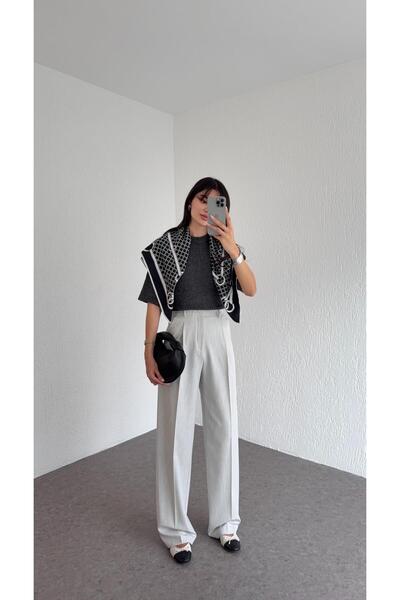 HAZELANNA Light Gray Palazzo Trousers