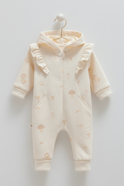 Caramell Baby Girl Romper 3 Thread Ribbed Winter Hooded Romper (1-12 Months)