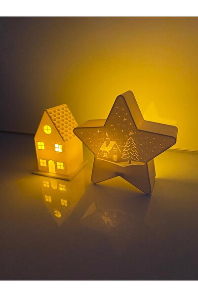 smilechild Yılbaşı Süsü Ledli Ev ve Ledli Yıldız Dekorasyon 2 li Set 2 ADET L...