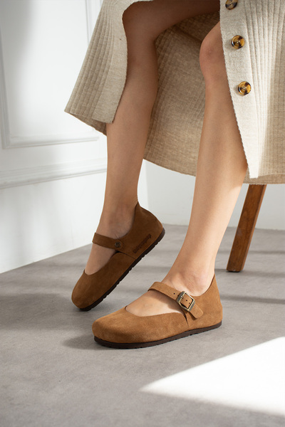 Uniqueqoop Ottawa Genuine Leather Cork Sole Orthopedic Women's Ballet Flats