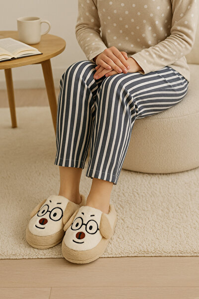STOCON Dog Embroidered Cute House Slippers Women's House Slippers Dowry Slippers Stc1166