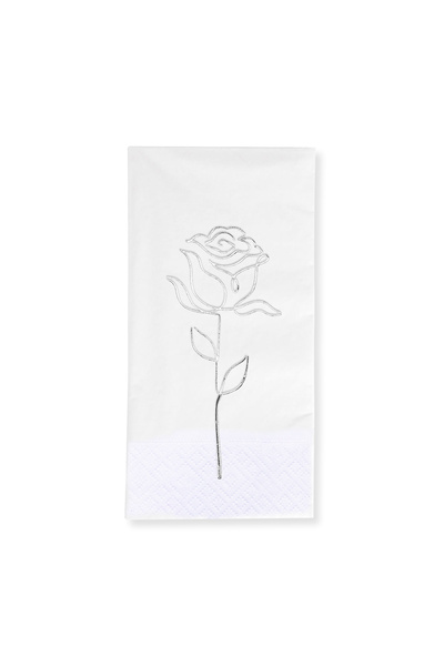 Story مناديل ورقية بيضاء اللون مقاس 33×33 سم بنقش الورد الفضي، 16 قطعة، طي 1/8