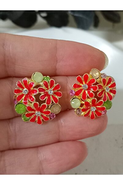 mos&more Red Enamel Gold Daisy Earrings