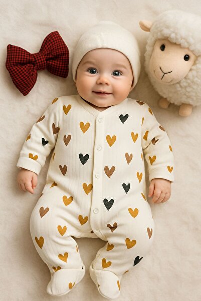 Nayinom %100 PAMUK PASTEL KALP DESENLİ UNİSEX BEBEK TULUM -- UZUN KOLLU RAHAT...