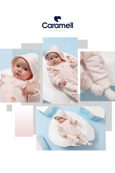 Caramell Baby Girl Romper 3 Thread Ribbed Winter Hooded Romper (1-12 Months)