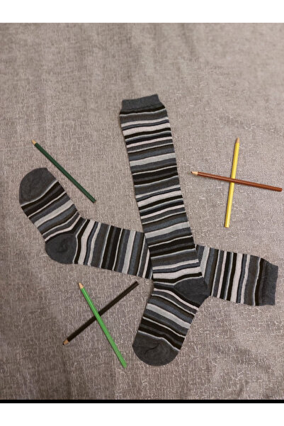 Mirayavm Тъмни, предимно сиво-бели-черни раирани чорапи до коляното