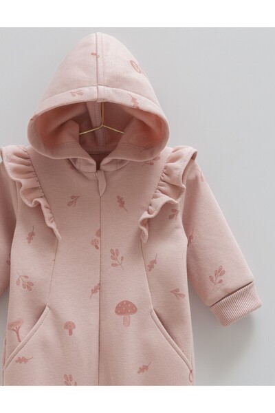 Caramell Baby Girl Romper 3 Thread Ribbed Winter Hooded Romper (1-12 Months)