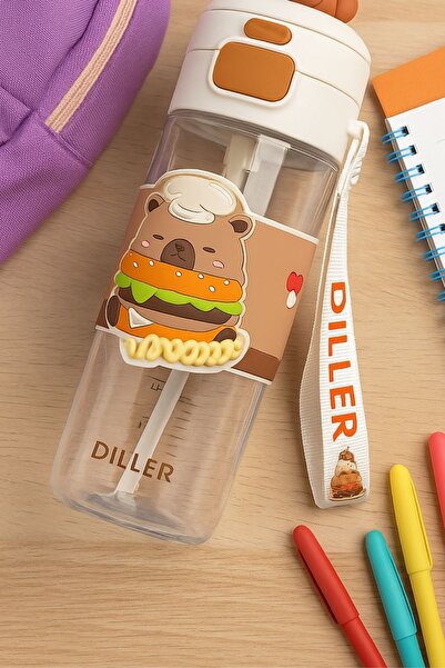 Vagonlife Capybara Figured Water Bottle with Straw 600ml