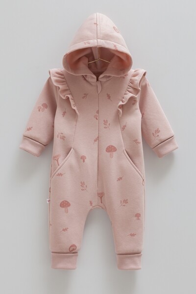 Caramell Baby Girl Romper 3 Thread Ribbed Winter Hooded Romper (1-12 Months)