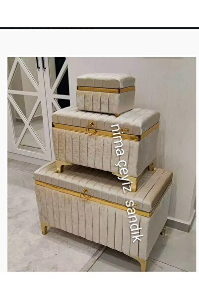 Nima Çeyiz Sandık 3 lü kapicino sarı şeritli çeyiz sandığı ve hediye kutusu