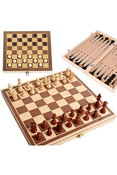 VERK 3 in 1 Game, Chess, Backgammon and Checkers, 29 x 29 cm