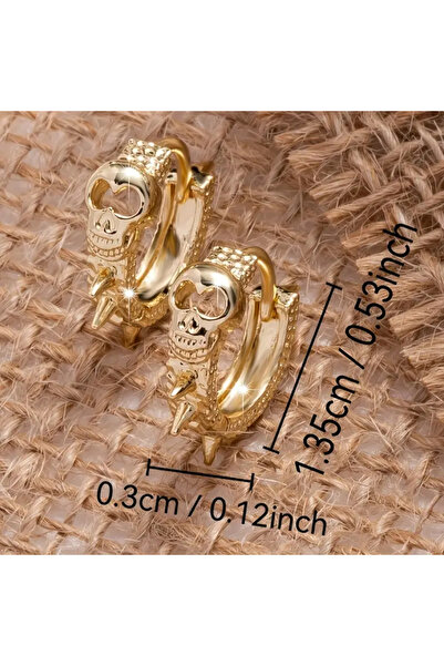 SEVAS GOLD Women's Gold Color Mini Skull-Thorn Themed Earrings