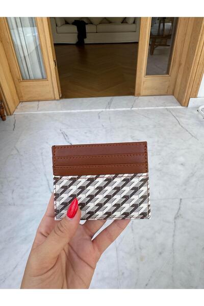 Tina İstanbul Monogram Printed Card Holder Tan