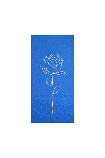 Story مناديل ورقية فضية مقاس 33 × 33 سم بنمط الورد، 16 قطعة، طي 1/8، لون أزرق