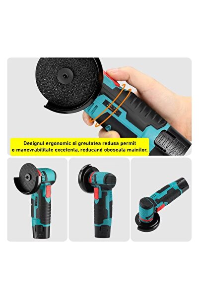 MDHL Mini Portable Cordless Angle Grinder 76mm, 750W, 2×12V 1500mAh, 19000 rpm, Blue/Black
