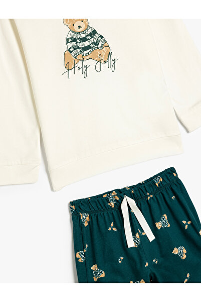 Koton Set de pijamale din bumbac cu mâneci lungi cu imprimeu Teddy Bear