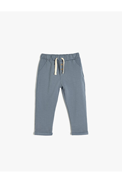 Koton Button Detailed Tie-Waist Ribbed Jogger Cotton Sweatpants