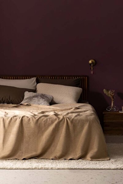 Madame Coco Plain Double Cotton Jacquard Blanket - Camel