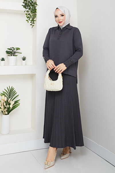 Pamuk Butik Kadın Eteği Mandal Örgülü Merserize İkili Triko Takım