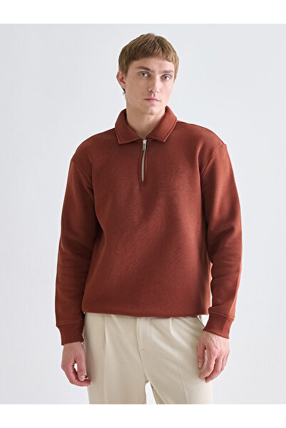 LC Waikiki Ανδρικό φούτερ καφέ με γιακά πόλο