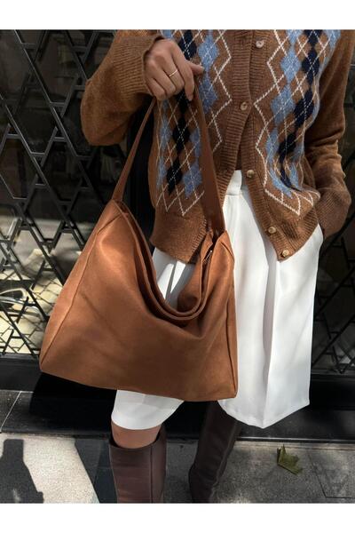 Tina İstanbul Soft Textured Casual Suede Hand and Shoulder Bag Brown