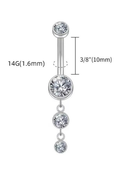 Blisse Piercing Kadın Gümüş Renk 3 Taşlı Sarkaç Model Cerrahi Çelik Göbek Pie...