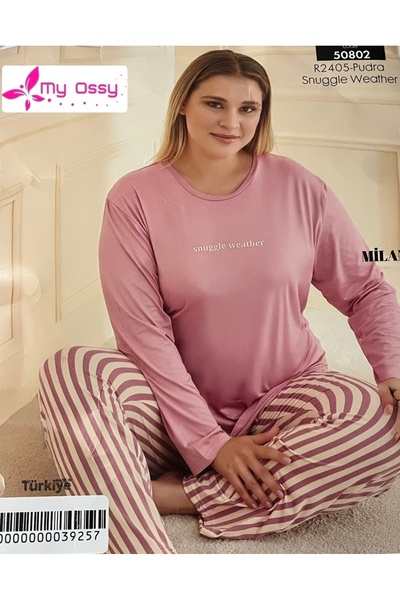 my ossy Women's Long Sleeve Milan Powder Battal Pajama Set