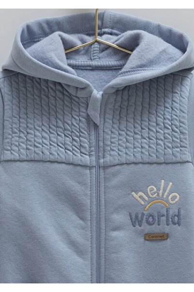 Caramell Baby Boy Romper 3 Thread Ruffled, Hooded Winter Baby Romper 1-12 Months