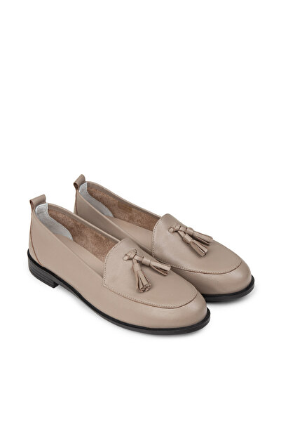 Deery Loafer cu ciucuri din piele naturală bej pentru femei