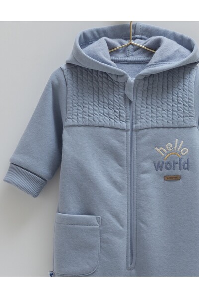 Caramell Baby Boy Romper 3 Thread Ruffled, Hooded Winter Baby Romper 1-12 Months