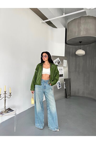 LB Laluna Butik Jachetă bomber oversize din piele pentru femei