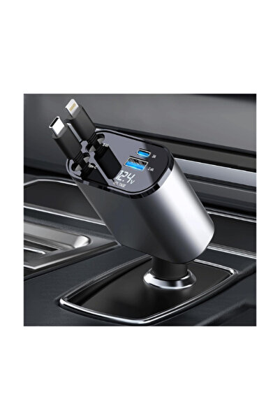 Hope 4 in 1 Retractable 60W Fast Car Charger Adapter with USB & Type-C Ports – Lightning Compatible