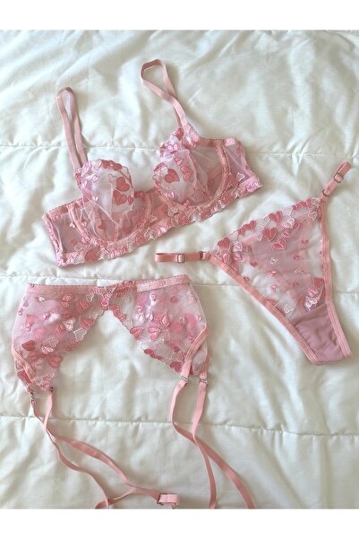 Feruzdesign Heart Pink Underwire 3-Piece Bra Set