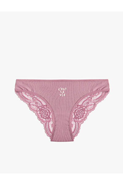 Koton Comfortable Fit Printed Cotton Brazilian Panties with Lace on the Back