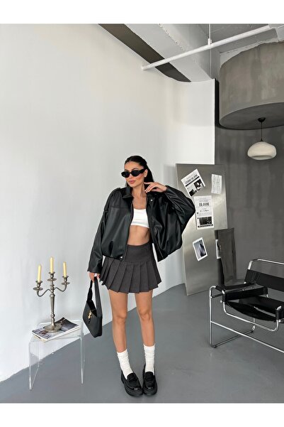 LB Laluna Butik Jachetă bomber oversize din piele pentru femei