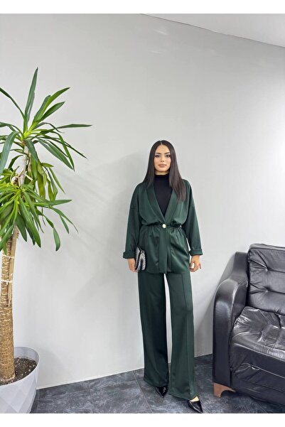 SHEZAN MODA سترة نسائية بأزرار وقصة مريحة مع خصر مطاطي وبنطلون واسع الساق من ...