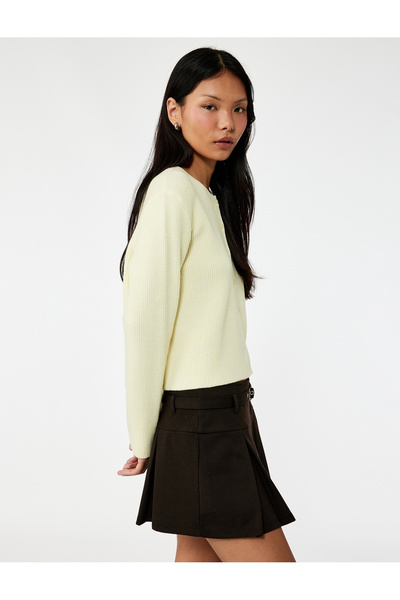 Koton Buttoned Long Sleeve Crew Neck Knitwear Cardigan